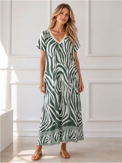 Zebra printed V-neck lycra midi dress