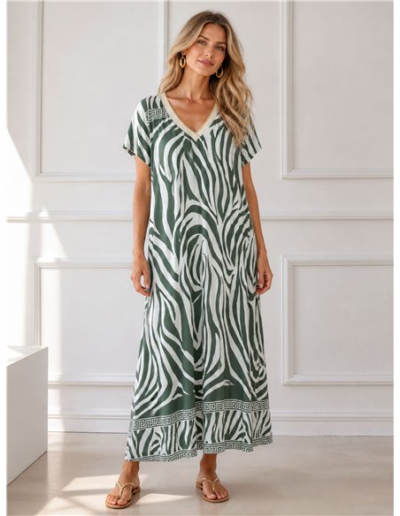 Zebra printed V-neck lycra midi dress