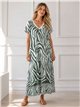 Zebra printed V-neck lycra midi dress