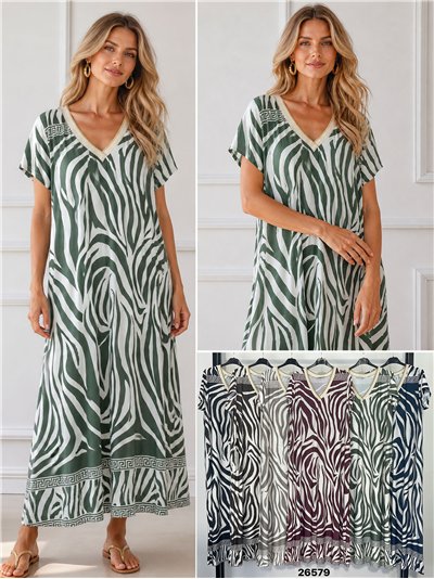 Zebra printed V-neck lycra midi dress 2