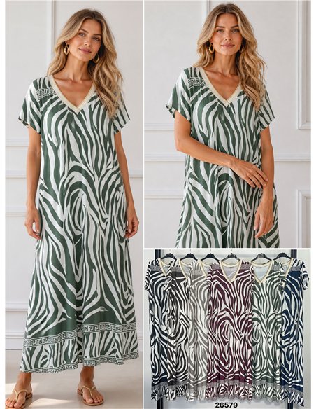 Zebra printed V-neck lycra midi dress