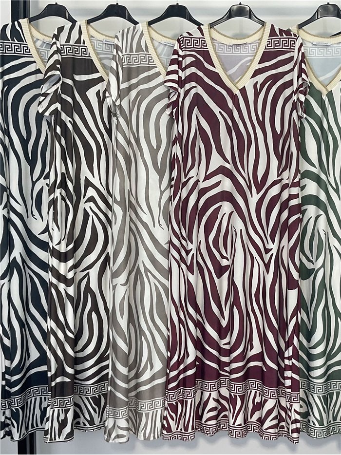 Zebra printed V-neck lycra midi dress