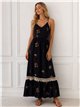 Robe longue brodée à motifs floraux effet lin avec bretelles
