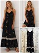 Robe longue brodée à motifs floraux effet lin avec bretelles