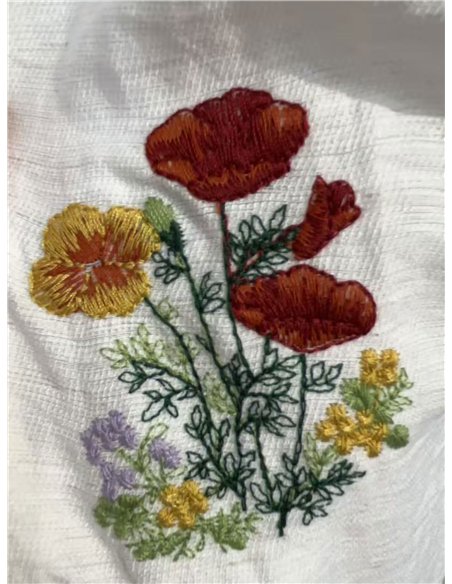 Robe longue brodée à motifs floraux effet lin avec bretelles