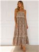 Robe longue brodée de feuilles et de bretelles