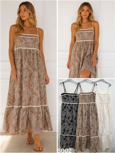 Leaf embroidered strap maxi dress 2