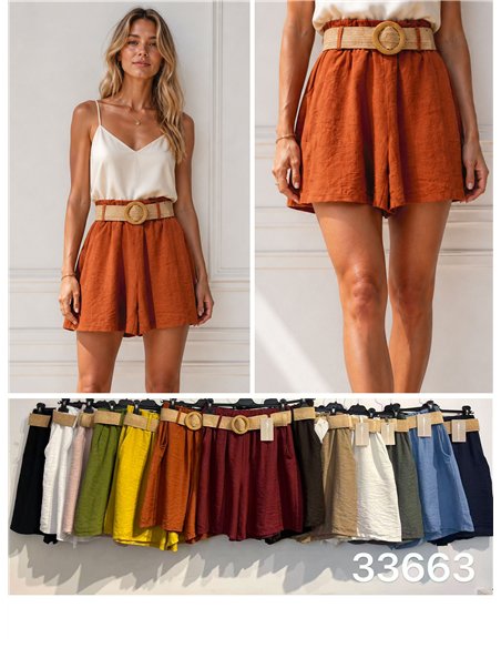 Shorts fluidos com cinto de ráfia