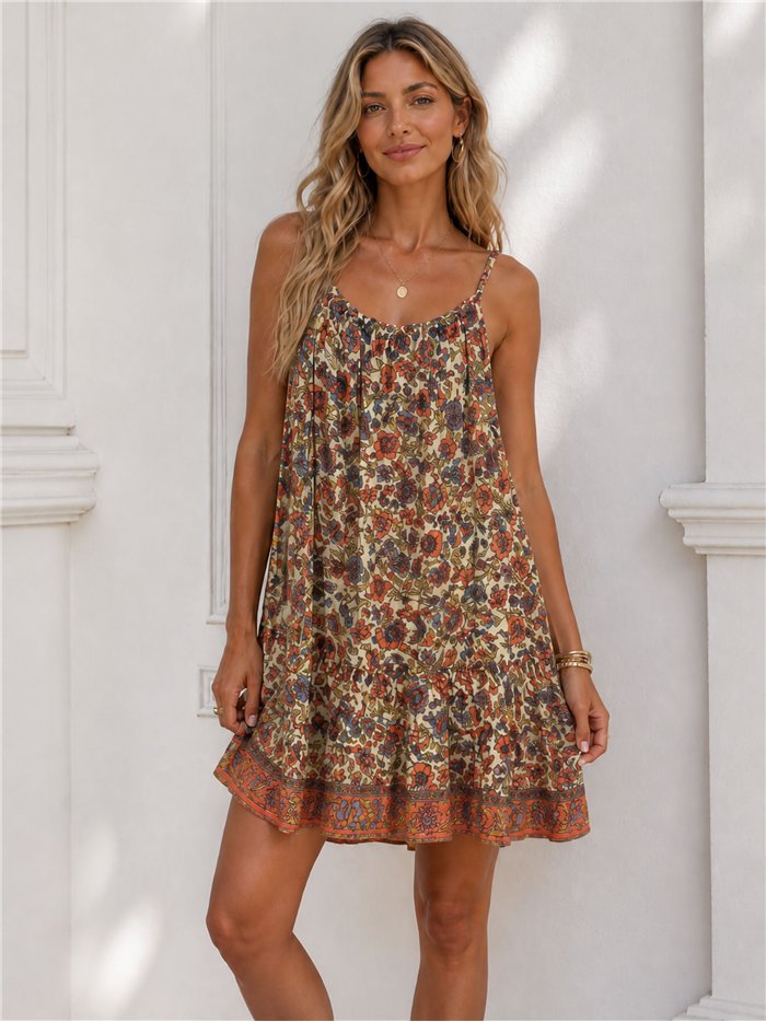 Robe courte fleurie à bretelles