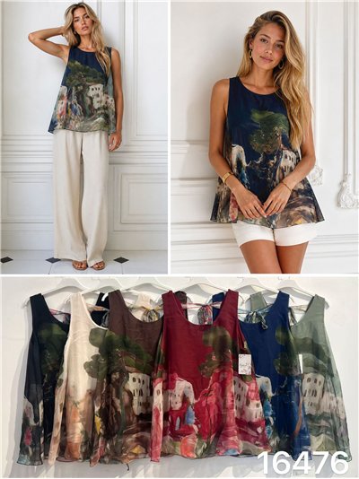 Scenic print chiffon blouse 2