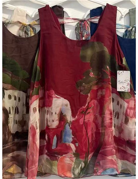 Blusa de chiffon com estampa de paisagem