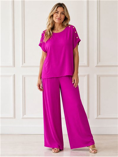 Plus size blouse with buttons and wide leg trouser set