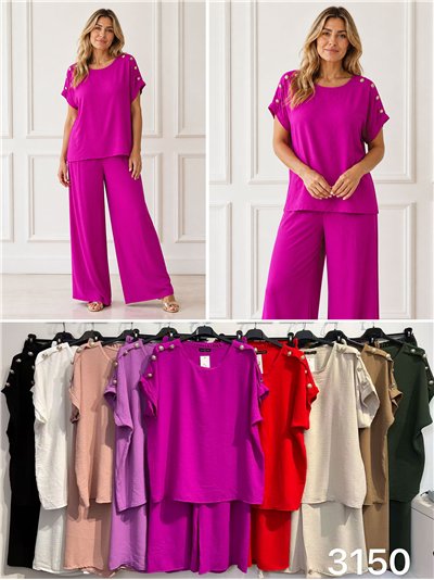Plus size blouse with buttons and wide leg trouser set 2
