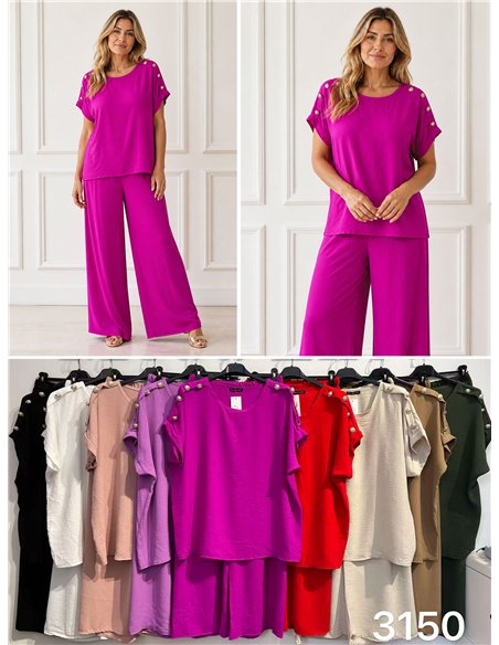 Plus size blouse with buttons and wide leg trouser set