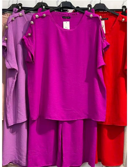 Plus size blouse with buttons and wide leg trouser set