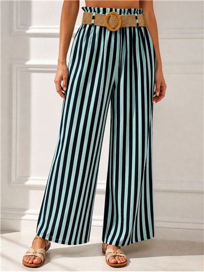 Pantalon palazzo rayé avec ceinture