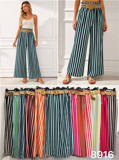 Pantalon palazzo rayé avec ceinture 2
