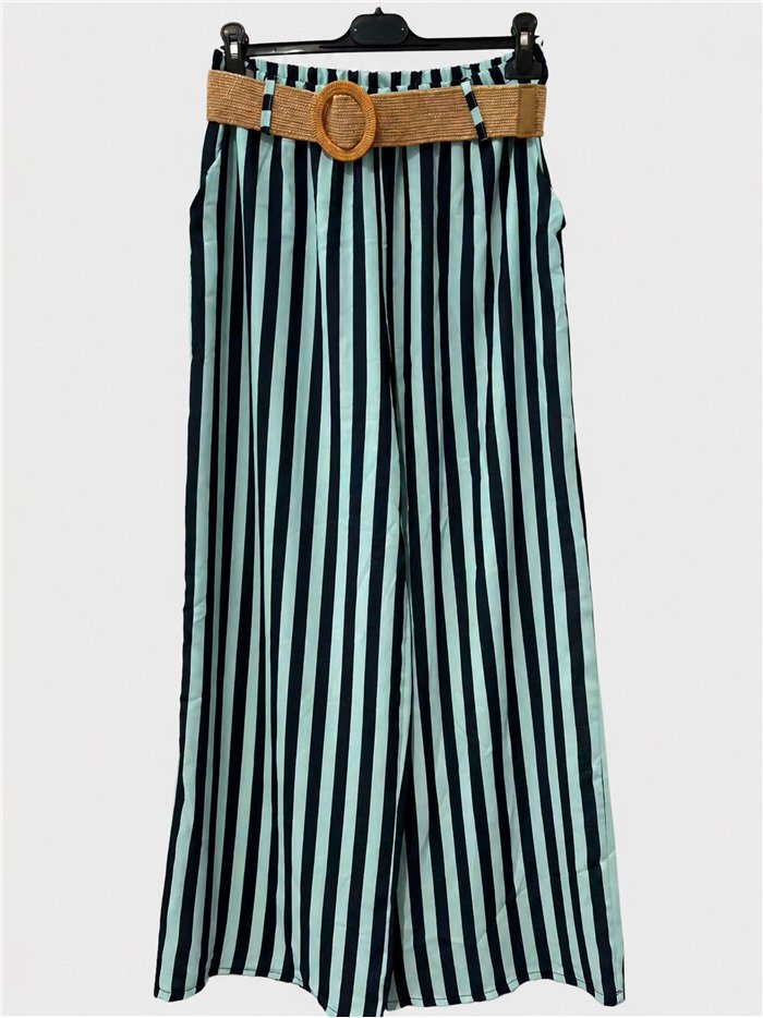 Pantalon palazzo rayé avec ceinture