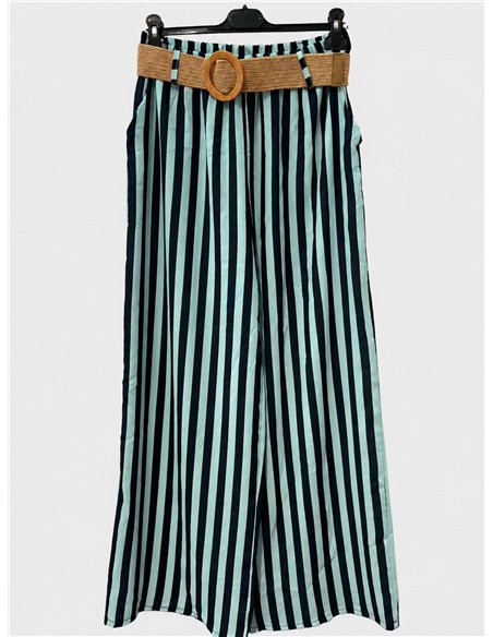 Pantalon palazzo rayé avec ceinture