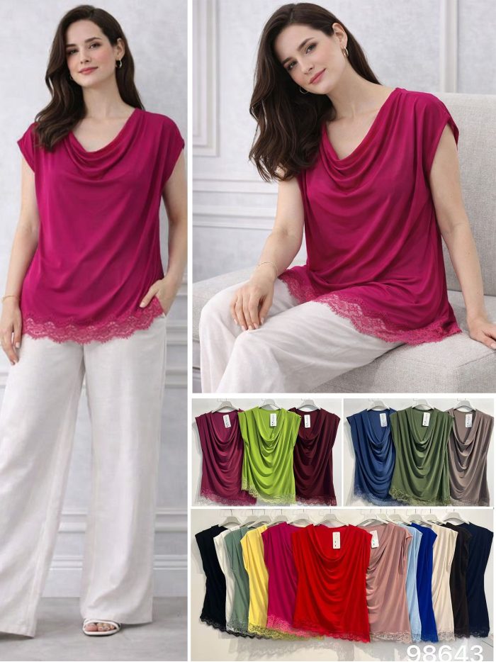 Top in pizzo drappeggiato taglie forti | ZD-98643 | B2B
