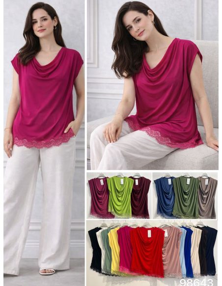 Top in pizzo drappeggiato taglie forti | ZD-98643 | B2B
