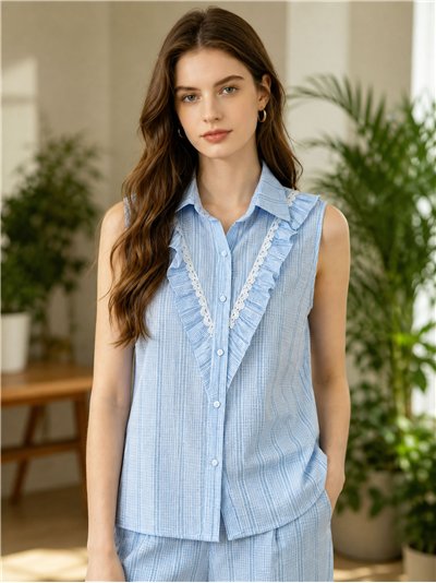 Camisa vichy sin mangas con volantes