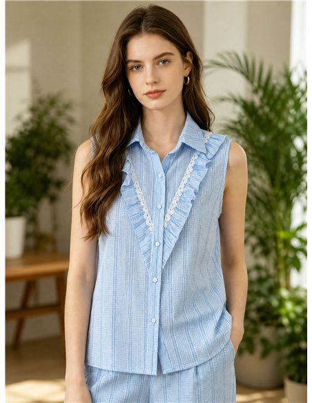 Camisa vichy sin mangas con volantes