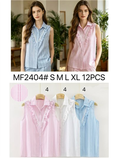 Camisa vichy sin mangas con volantes 2