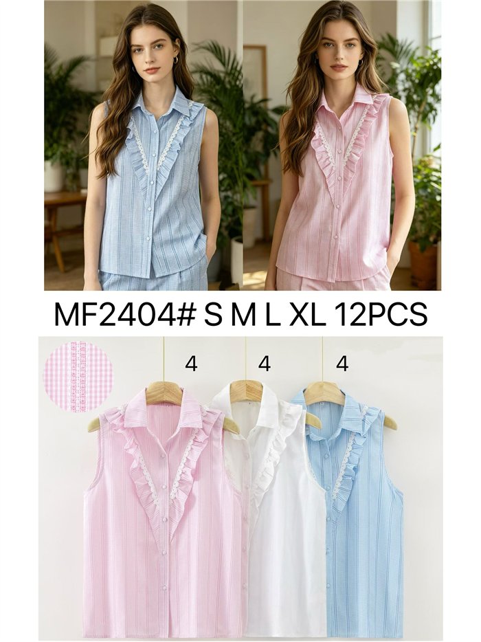 Camisa vichy sin mangas con volantes