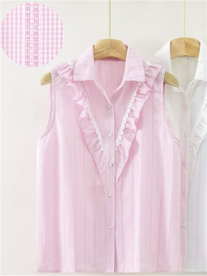 Camisa vichy sin mangas con volantes
