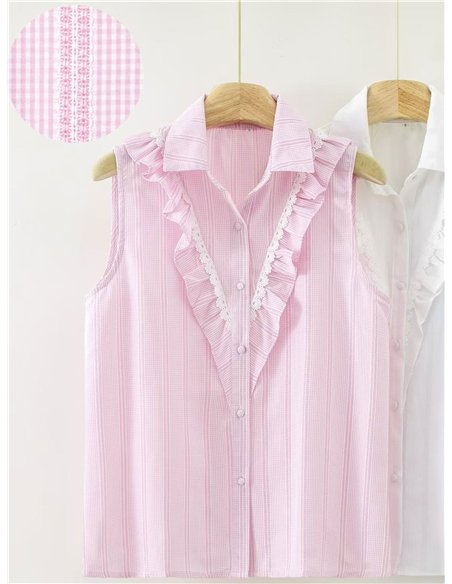 Camisa vichy sin mangas con volantes