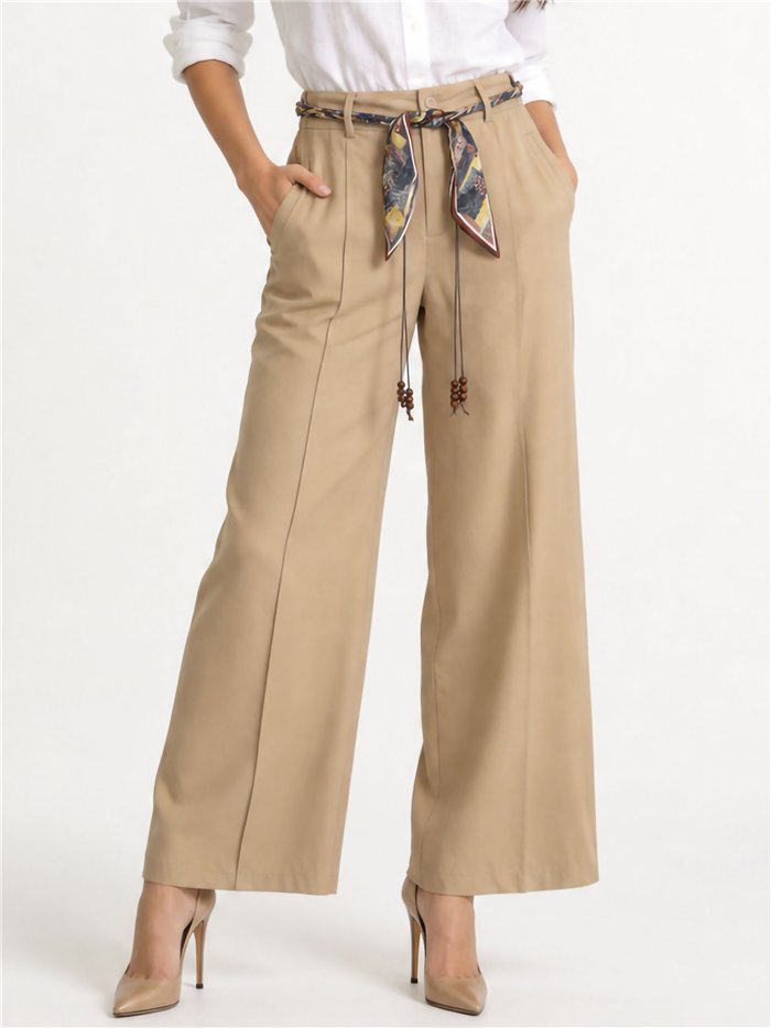 Pantalon palazzo avec ceinture foulard