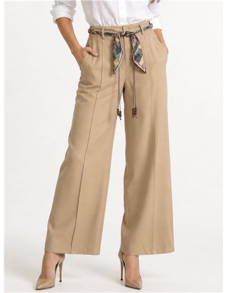 Pantalon palazzo avec ceinture foulard