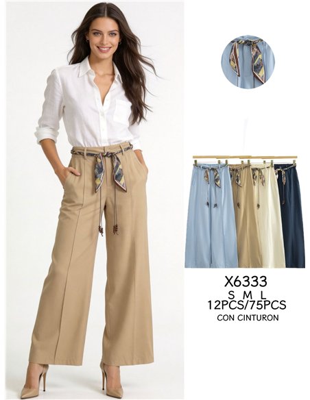 Pantalon palazzo avec ceinture foulard