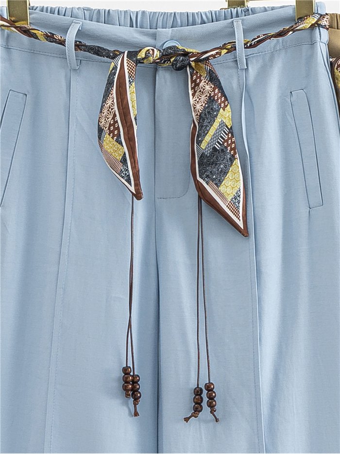 Pantalon palazzo avec ceinture foulard