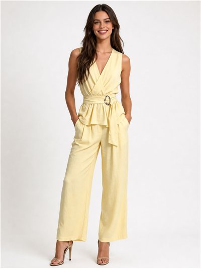 Conjunto lino top cruzado hebilla con pantalón