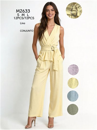 Conjunto lino top cruzado hebilla con pantalón 2