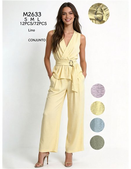Completo in lino con top incrociato e pantaloni
