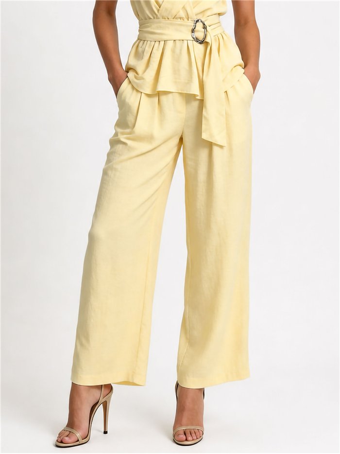 Completo in lino con top incrociato e pantaloni