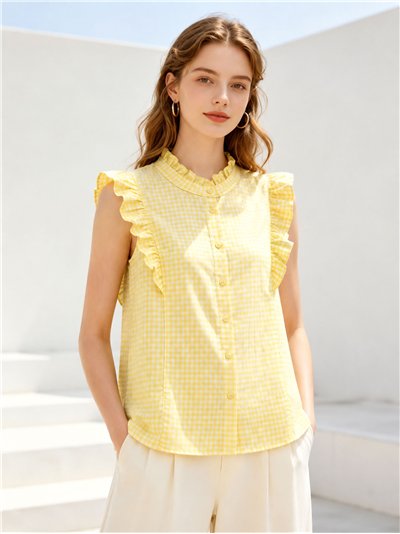 Blusa vichy sin mangas con volantes