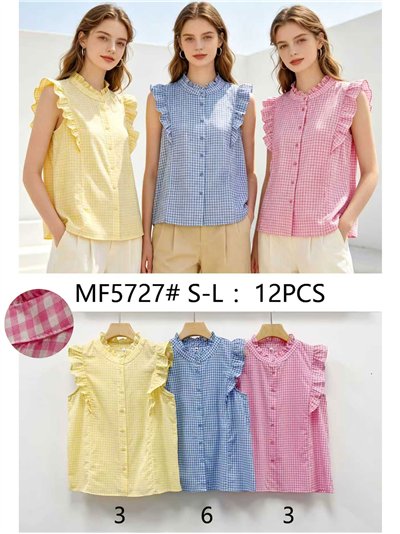 Blusa vichy sin mangas con volantes 2