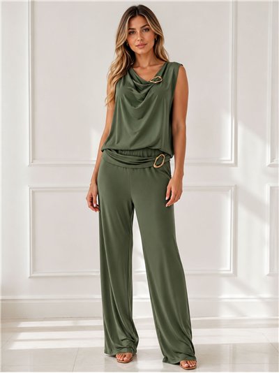 Conjunto top drapeado con aro y pantalón