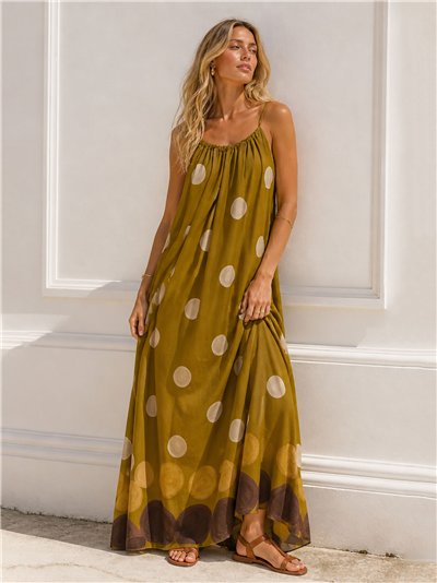 Vestido largo de tirantes con lunares