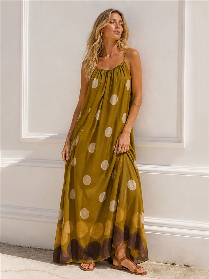 Langes, gepunktetes Trägerkleid