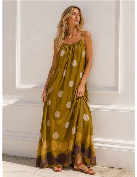 Langes, gepunktetes Trägerkleid