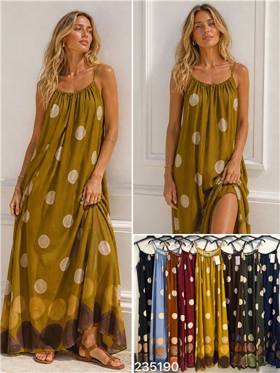Vestido largo de tirantes con lunares 2