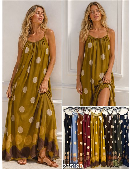 Langes, gepunktetes Trägerkleid
