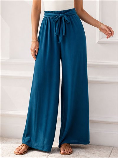 Pantalón palazzo liso con lazada