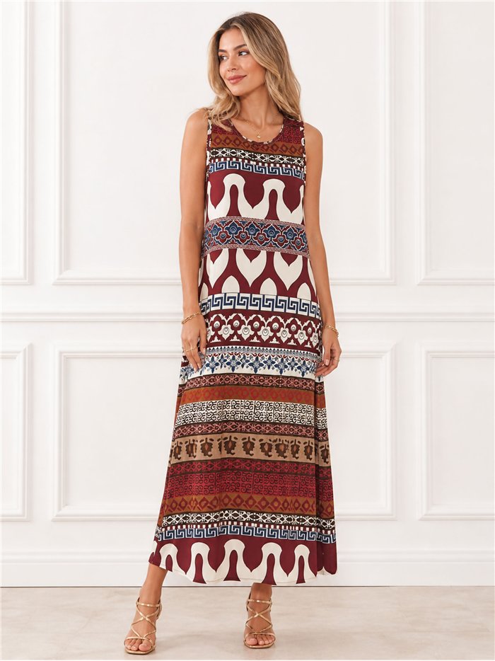 Langes Kleid aus Lycra mit geometrischem Patchwork-Muster