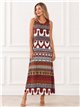 Langes Kleid aus Lycra mit geometrischem Patchwork-Muster